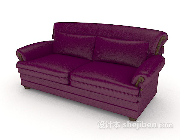 免费简约紫色双人沙发3d模型下载