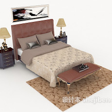 居家实木双人床3d模型下载