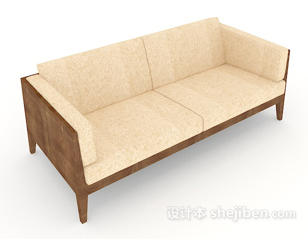 黄色家居木质双人沙发3d模型下载