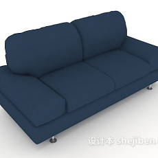 简约蓝色双人沙发3d模型下载