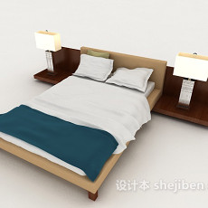 简约家居木质双人床3d模型下载
