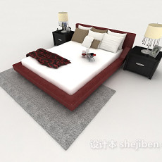 现代简约红色双人床3d模型下载