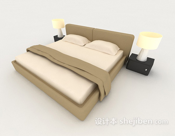 简单时尚双人床3d模型下载