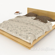 家居简单木质灰色双人床3d模型下载