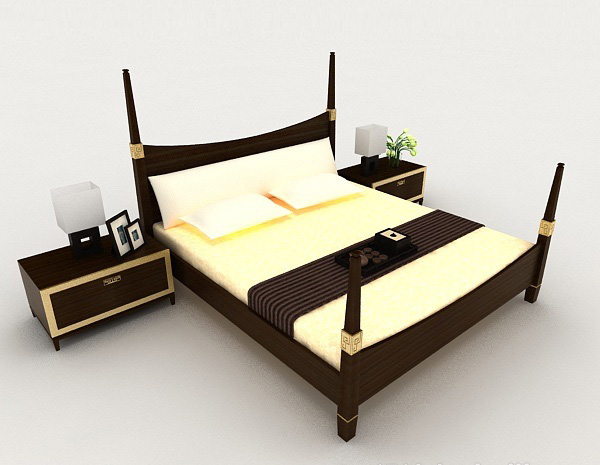 简单商务木质双人床3d模型下载