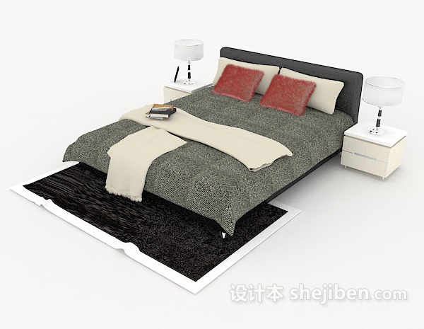 简单家居灰色双人床3d模型下载