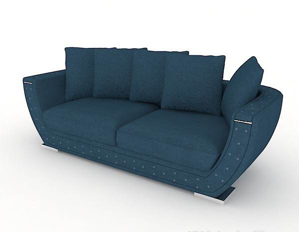 免费蓝色简约双人沙发3d模型下载