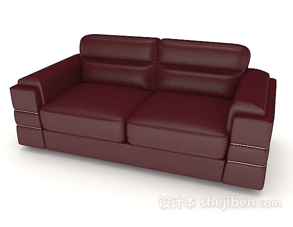 免费商务暗红色双人沙发3d模型下载