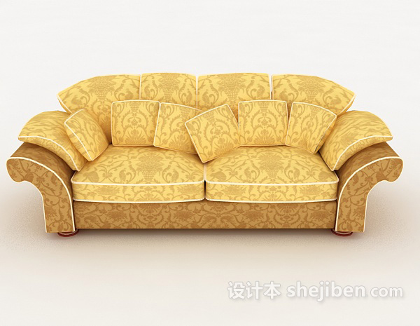 现代风格金色居家多人沙发3d模型下载