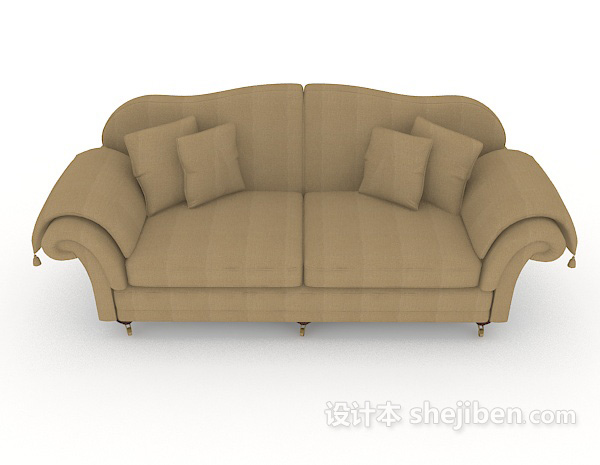现代风格家居休闲棕色木质双人沙发3d模型下载