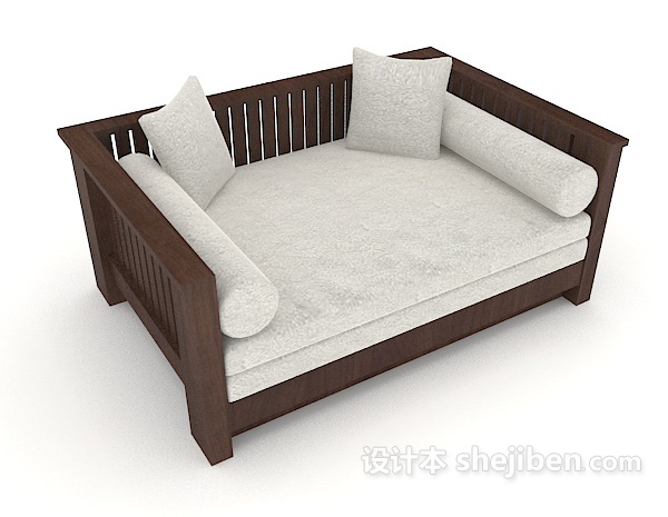 新中式木质双人沙发3d模型下载