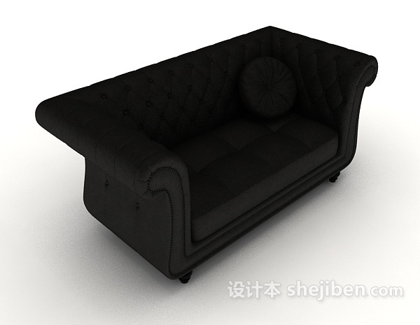 居家黑色皮质多人沙发3d模型下载