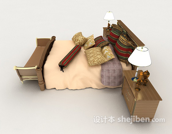 设计本现代家居黄色木质双人床3d模型下载