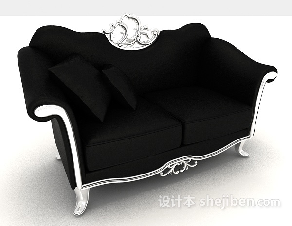 免费黑色欧式双人沙发3d模型下载