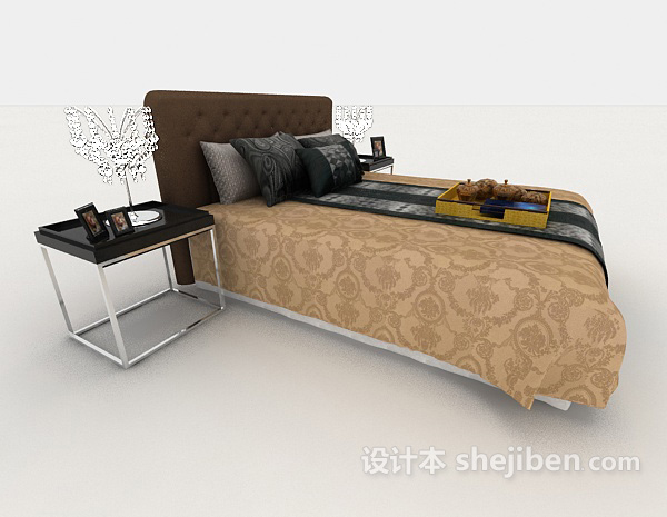 设计本个性家居棕色双人床3d模型下载