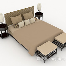 简约木质棕色双人床3d模型下载