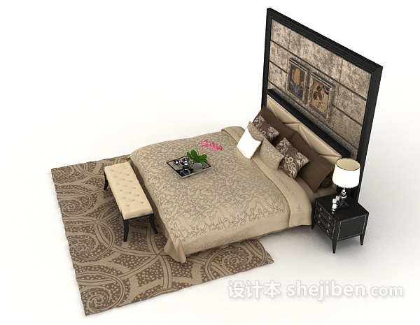设计本简单欧式风格双人床3d模型下载