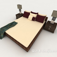 新中式家居双人床3d模型下载