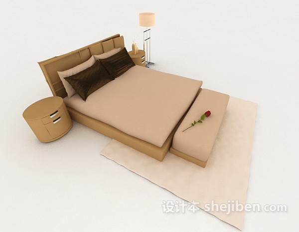 设计本家居简单木质棕色双人床3d模型下载