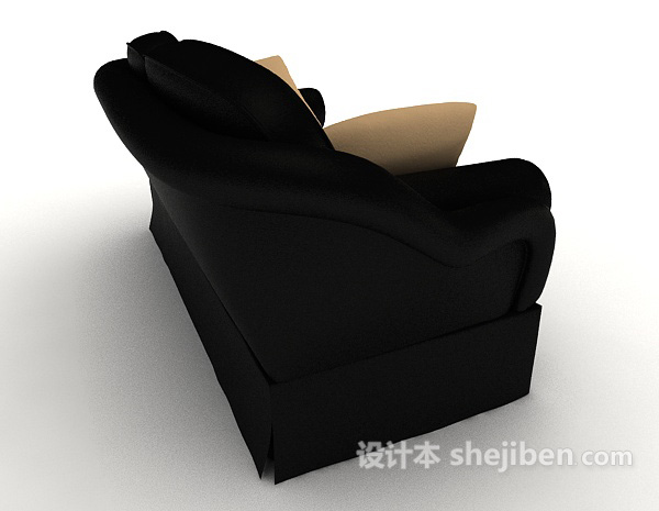 设计本黑色简单双人沙发3d模型下载