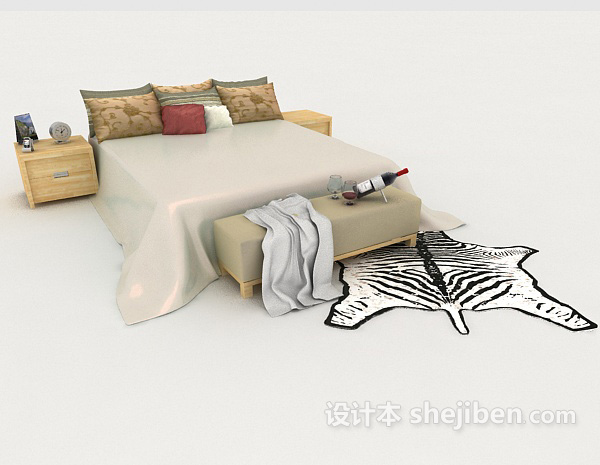 现代风格家居灰色简约双人床3d模型下载