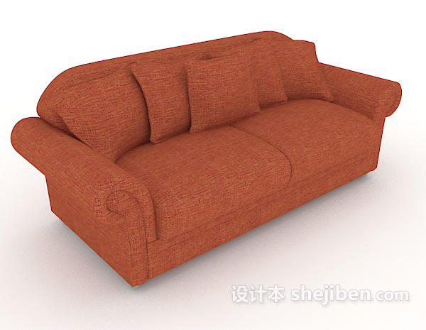 家居橙红色简约双人沙发3d模型下载