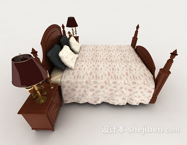 设计本欧式风格居家双人床3d模型下载