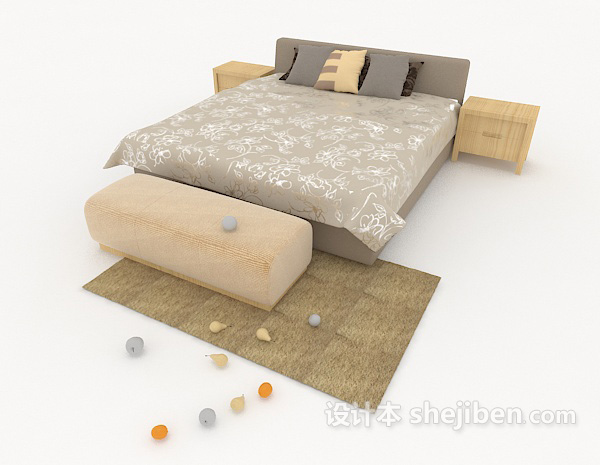 简单居家现代双人床3d模型下载