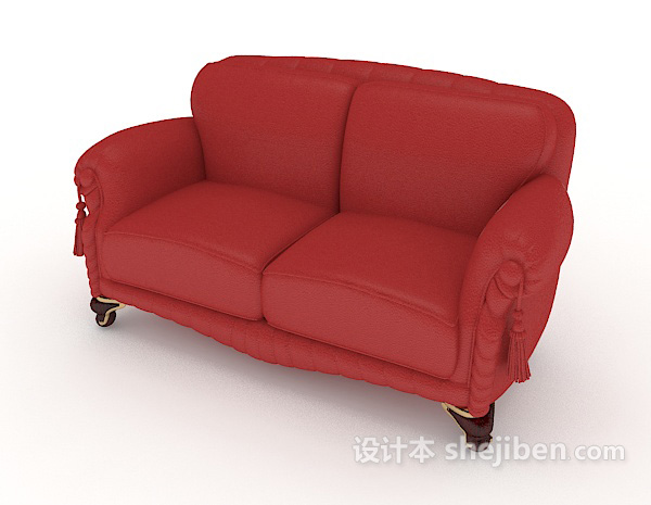 免费红色家居简单双人沙发3d模型下载
