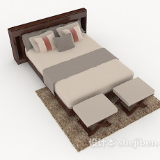 商务简约木质灰色双人床3d模型下载