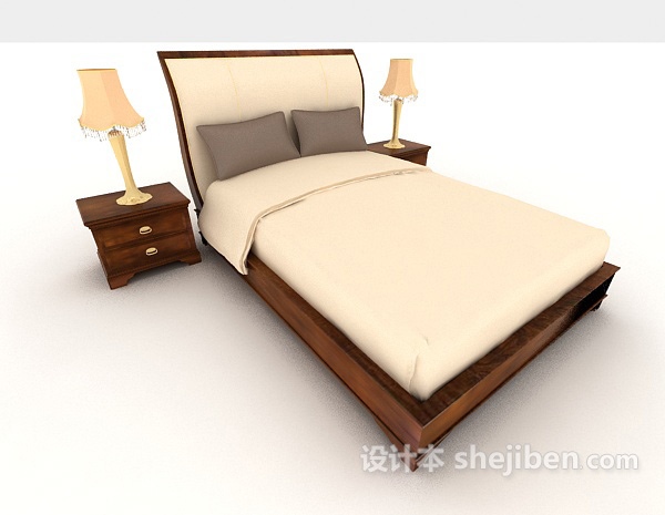 免费欧式风格简单实木双人床3d模型下载
