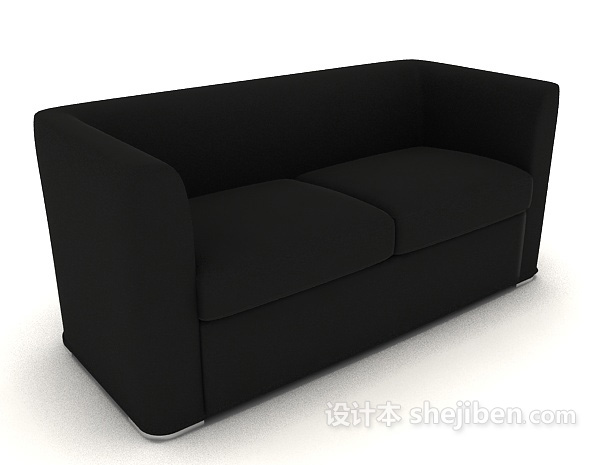 商务简单黑色双人沙发3d模型下载