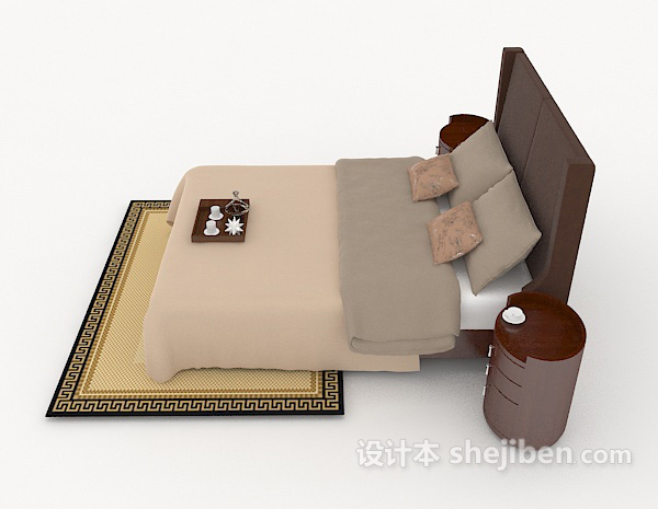 设计本现代木质棕色家居简约双人床3d模型下载