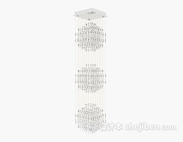 现代风格三球形水晶长吊灯3d模型下载