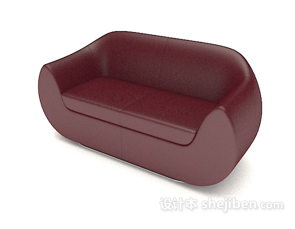 免费简约红色双人皮质沙发3d模型下载