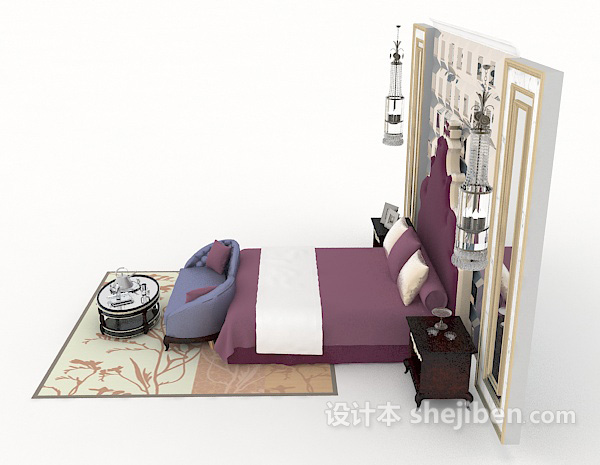 设计本欧式风格清新双人床3d模型下载