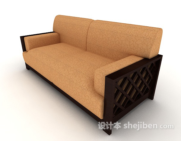 木质棕色双人沙发