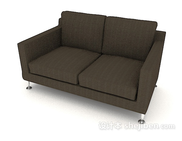 免费简约现代棕色双人沙发3d模型下载