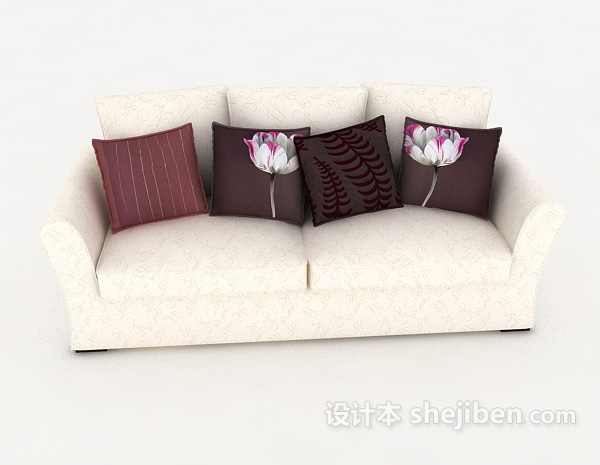 现代风格家居花纹白色双人沙发3d模型下载