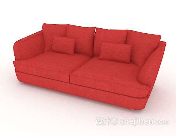 免费简约大红色双人沙发3d模型下载