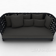 黑色简单多人沙发3d模型下载