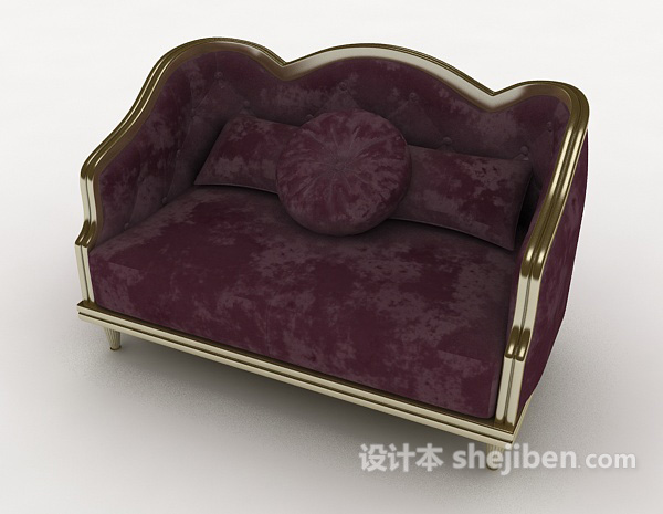 欧式风格紫色欧式多人沙发3d模型下载