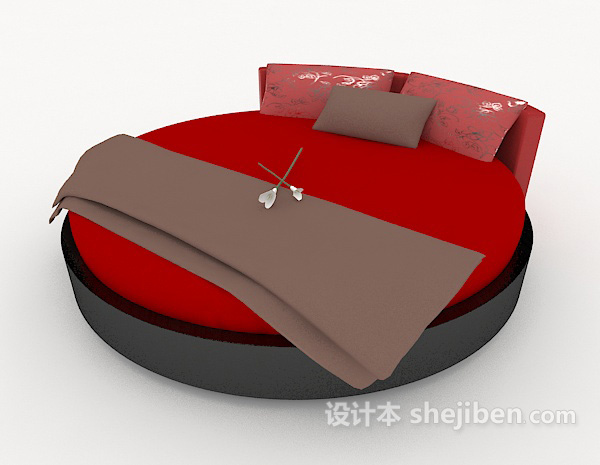 红色圆形双人床3d模型下载