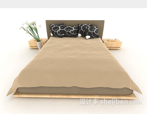 现代风格简单居家双人床3d模型下载
