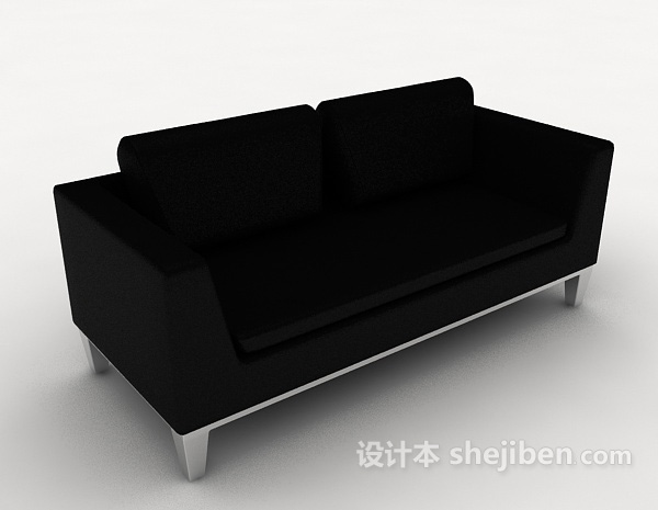 现代黑色简单多人沙发
