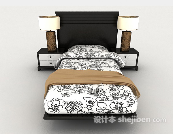 中式风格新中式风格单人床3d模型下载