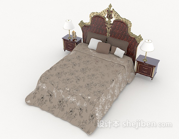欧式灰色气质双人床3d模型下载