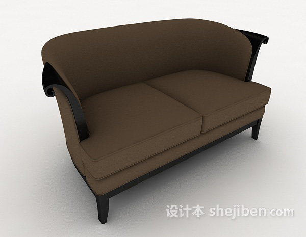 免费简约木质棕色双人沙发3d模型下载