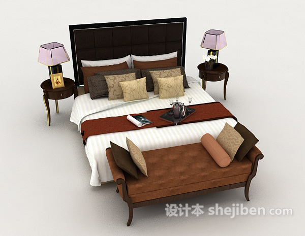 棕色木质商务双人床3d模型下载