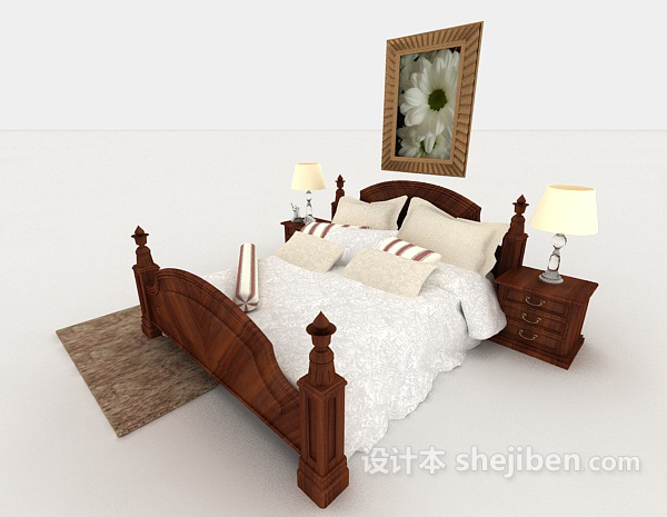 简欧式风格双人床3d模型下载